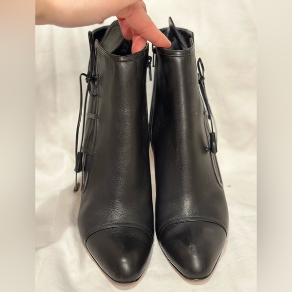 Manila Blahnik Handmade Black Leather Italian Boots Heels Size 7 - Picture 4 of 9